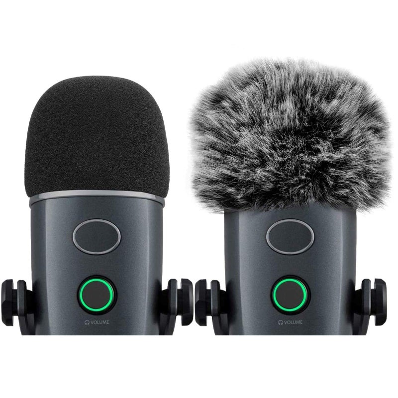ChromLives Mic Windscreen Cover Pop Filter Compatible with Blue Yeti Nano, Furry Windscreen Cover + Mic Foam Wind Cover Compatible with Yeti Nano (Furry & Foam Combo 2Pack) - Image 1